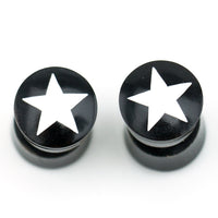 Black Horn Fake Gauges Plugs With White Star Inlay