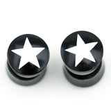 Black Horn Fake Gauges Plugs With White Star Inlay