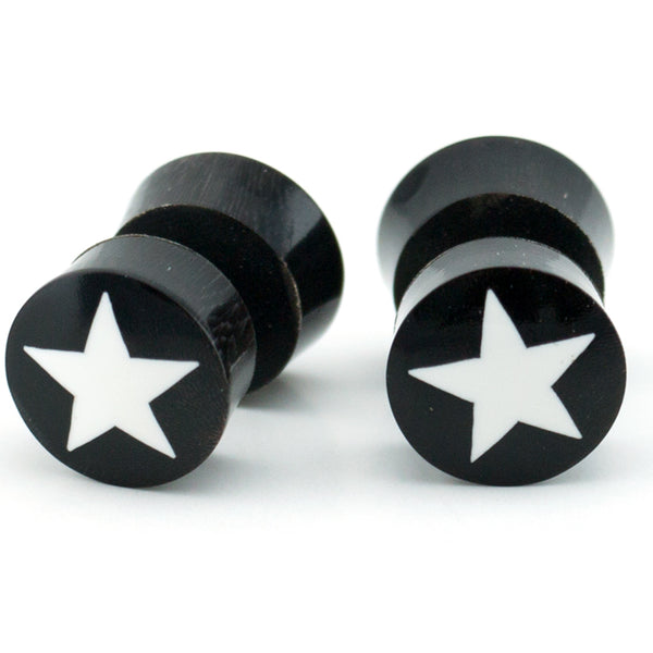 Black Horn Fake Gauges Plugs With White Star Inlay