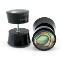 Black Horn Fake Gauges Plugs With Abalone Shell Inlay
