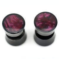 Black Horn Fake Gauges Plugs With Magenta Resin Inlay