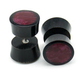 Black Horn Fake Gauges Plugs With Magenta Resin Inlay