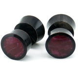 Black Horn Fake Gauges Plugs With Magenta Resin Inlay