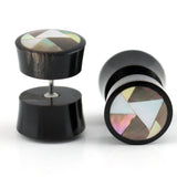 Black Horn Fake Gauges With Sliced Shell Inlay