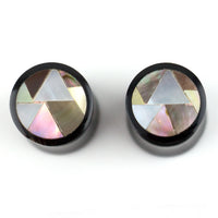 Black Horn Fake Gauges With Sliced Shell Inlay