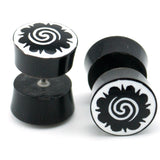 Black Horn Fake Gauges Plugs With Tribal Swirl Inlay