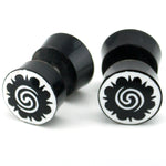 Black Horn Fake Gauges Plugs With Tribal Swirl Inlay