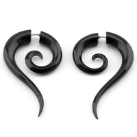 Black Sierra Spirals Fake Gauge Horn Earrings