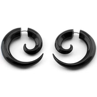 Black Spiral Fake Gauges Horn Earrings