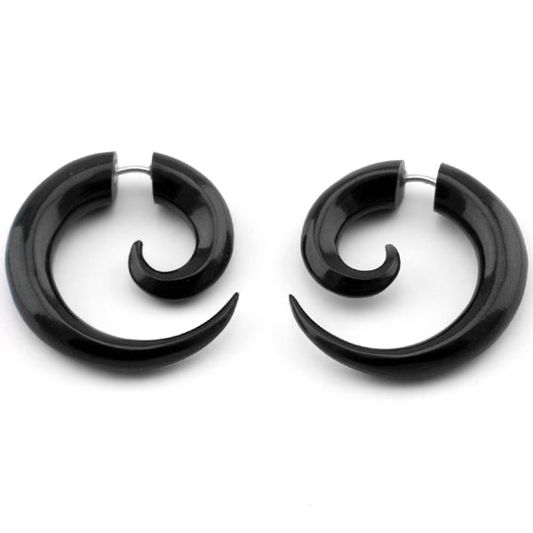Koru Wood Earrings with Stones | Fake Gauge Jewellery - Tribu