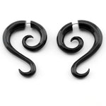 Black Tail Spirals Fake Gauges Horn Earrings