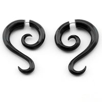 Black Tail Spirals Fake Gauges Horn Earrings