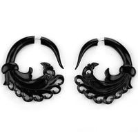 Empire Curl Black Fake Gauges Horn Earrings