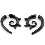 Black Kalila Curl Spirals Fake Gauge Horn Earrings