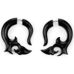 Black Tribal Leaf Spiral Fake Gauges Horn Earrings