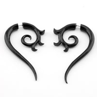 Black Tribal Floral Spiral Fake Gauges Horn Earrings