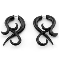 Black Large Floral Twist Fake Gauges Horn Earrings