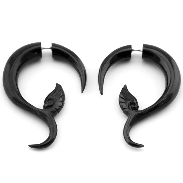 Black Sprout Flower Fake Gauges Horn Earrings