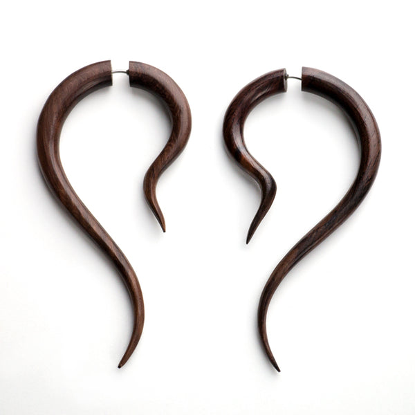 Karok Spiral Fake Gauges Wood Earrings