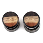 Areng Wood Fake Gauges Plugs With Tri Wood Inlay