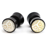 Black Horn Fake Gauges Plugs With Carved Mop Owl Inlay