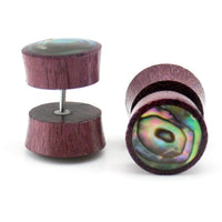 Purple Heart Fake Gauges Plugs With Abalone Shell Inlay
