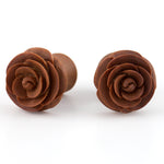 Carved Rosebud Saba Wooden Fake Gauges Plugs