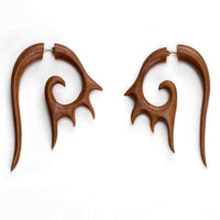 Tribal Spike Fake Gauges Saba Wood Earrings