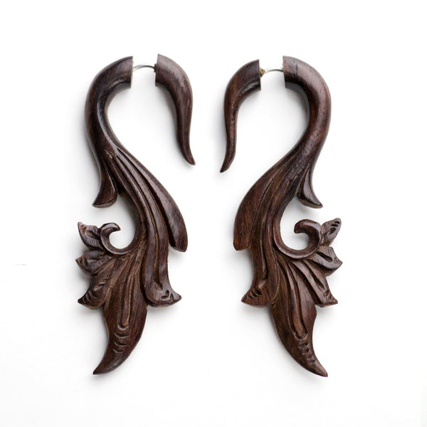 Savanna Curl Fake Gauges Wood Earrings