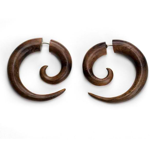 Small Sono Wood Spirals Fake Gauges Earrings