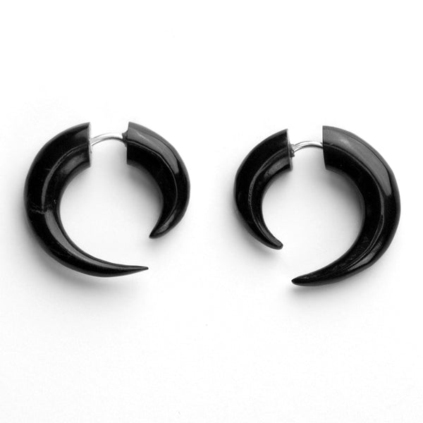 Small Black Hooks Spiral Fake Gauges Horn Earrings