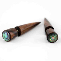 Sono Wood Fake Gauges Taper With Abalone Shell Inlay Earrings