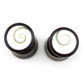 Wood Fake Gauges Plugs With Spiral Sea Shell Inlay