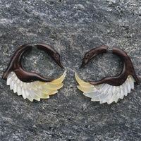 Wood & Mop Swan Sankofa Wings Fake Gauges Earrings