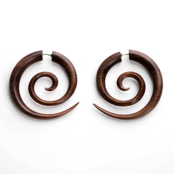 Sono Wooden Spirals Fake Gauge Earrings