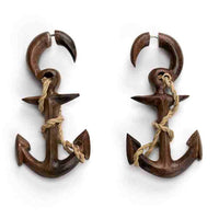 Anchor Wooden Hanger Fake Gauges Earrings