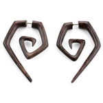 Areng Wooden Straight Spirals Fake Gauges Earrings