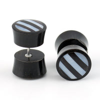 Black Horn Fake Gauges Plugs With Stripe Mop Inlay