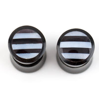 Black Horn Fake Gauges Plugs With Stripe Mop Inlay