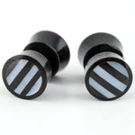 Black Horn Fake Gauges Plugs With Stripe Mop Inlay