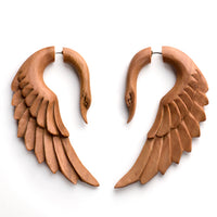 Swan Angel Saba Wood Fake Gauges Earrings