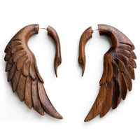 Swan Angel Wing Fake Gauges Sono Wood Earrings