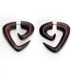 Tri Point Sono Wood Fake Gauges Spiral Earrings