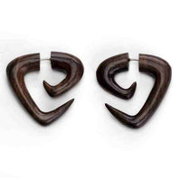 Tri Point Sono Wood Fake Gauges Spiral Earrings