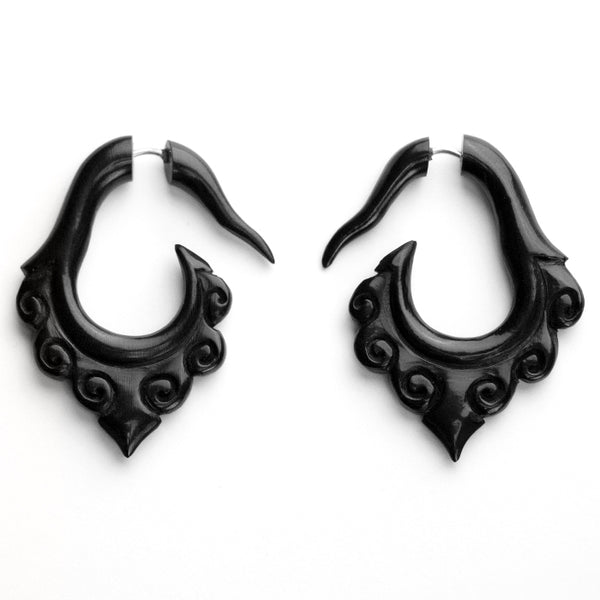 Black Tribal Shanti Fake Gauges Horn Earrings