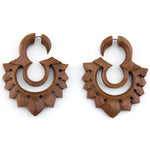 Tribal Shield Saba Wood Fake Gauges Earrings