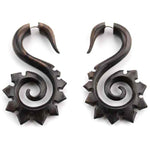 Areng Wooden Tribal Spade Tail Spiral Fake Gauges Earrings