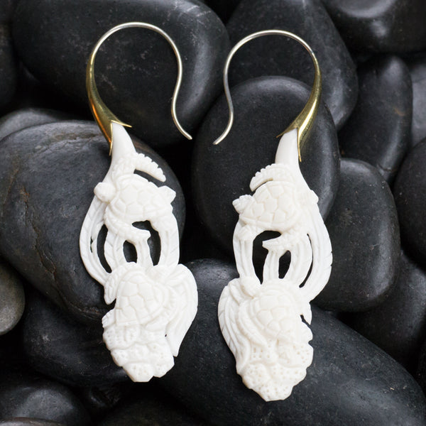 Carved Turtle Bone Earrings