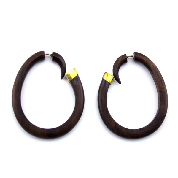 Ovaloid Brass Top Hoop Fake Gauges Earrings