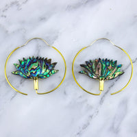 Abalone Lotus Brass Hoop Hangers / Earrings